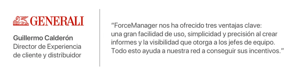 Cita de Generali el cual el director de experiencia de cliente habla de los beneficios que le ha entregado ForceManager.