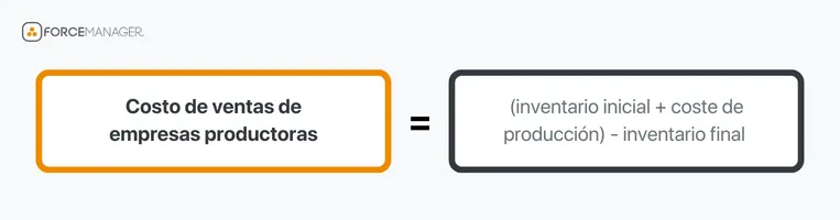 Costo de ventas de empresas productoras = (inventario inicial + coste de producción) - inventario final