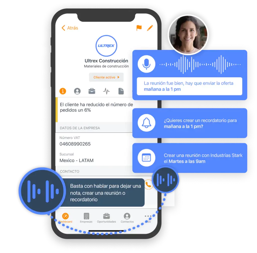 CRM móvil para vendedores con el asistente inteligente abierto