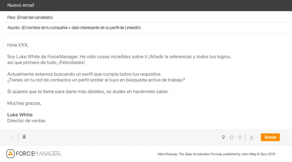 Ejemplo de mail con primer acercamiento hacia la compañía.