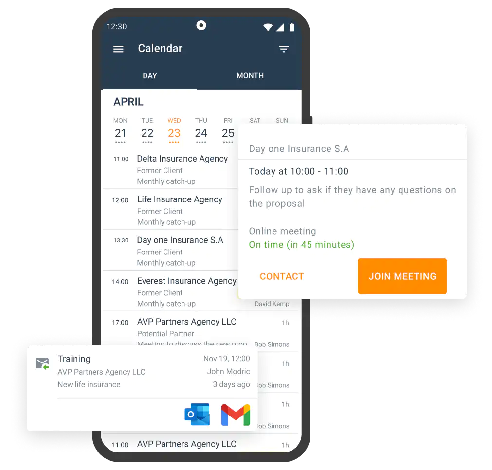 Cellulare con l’integrazione di ForceManager CRM con il calendario e la mail