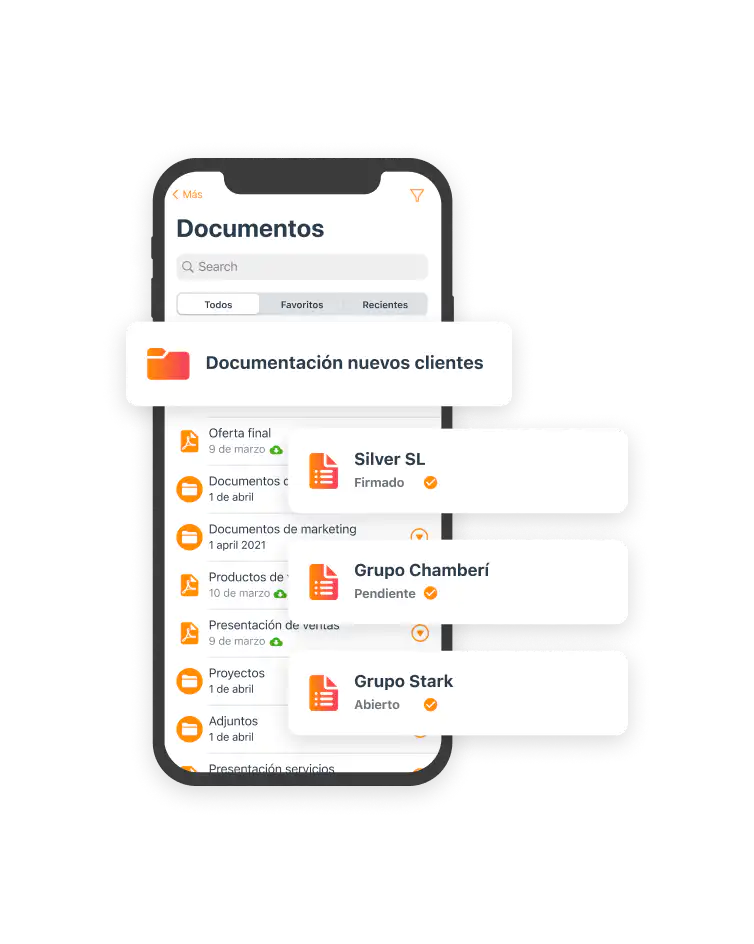 Cierre de contratos desde un dispositivo móvil con la documentación necesaria.