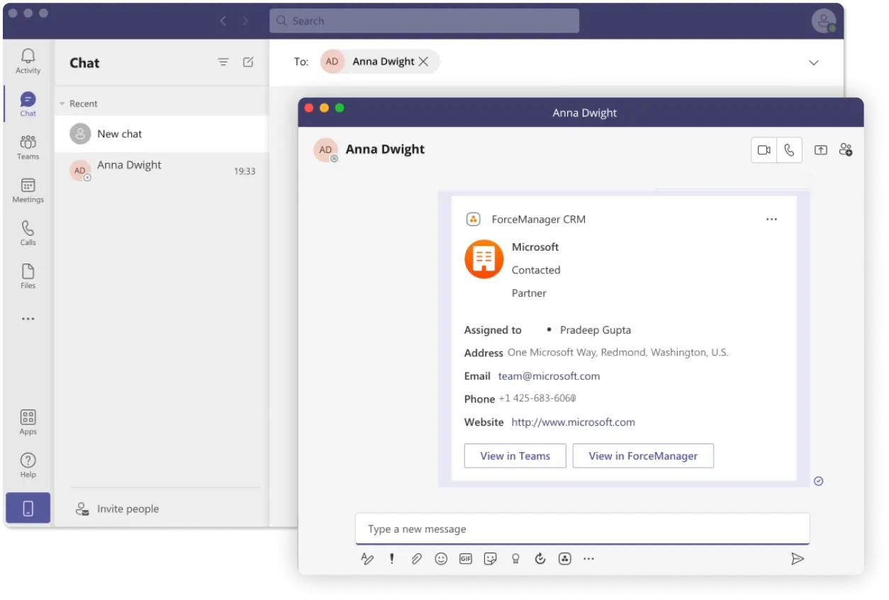 Widget di comunicazione di Microsoft Teams con il team