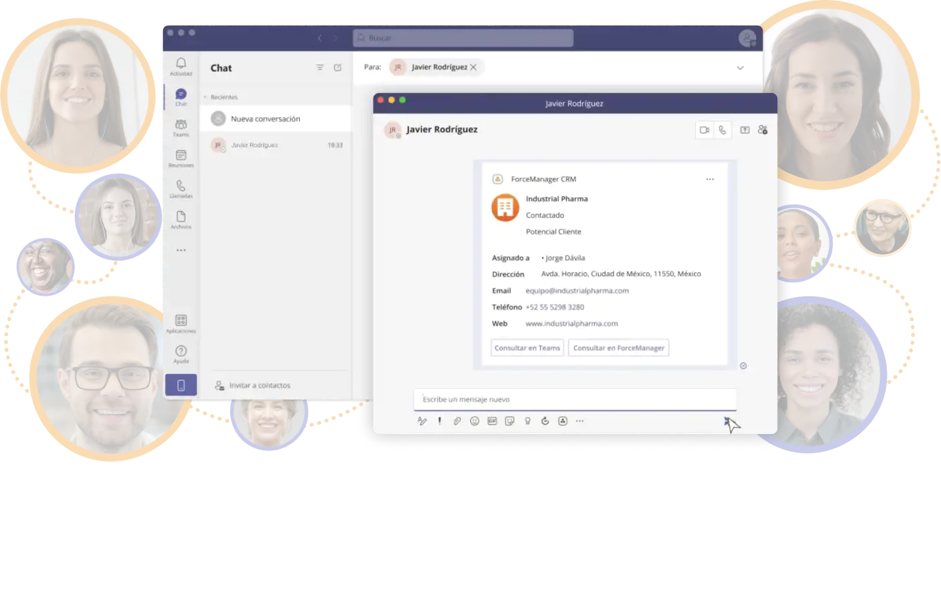 Pantalla de comunicación con el equipo en Microsoft Teams