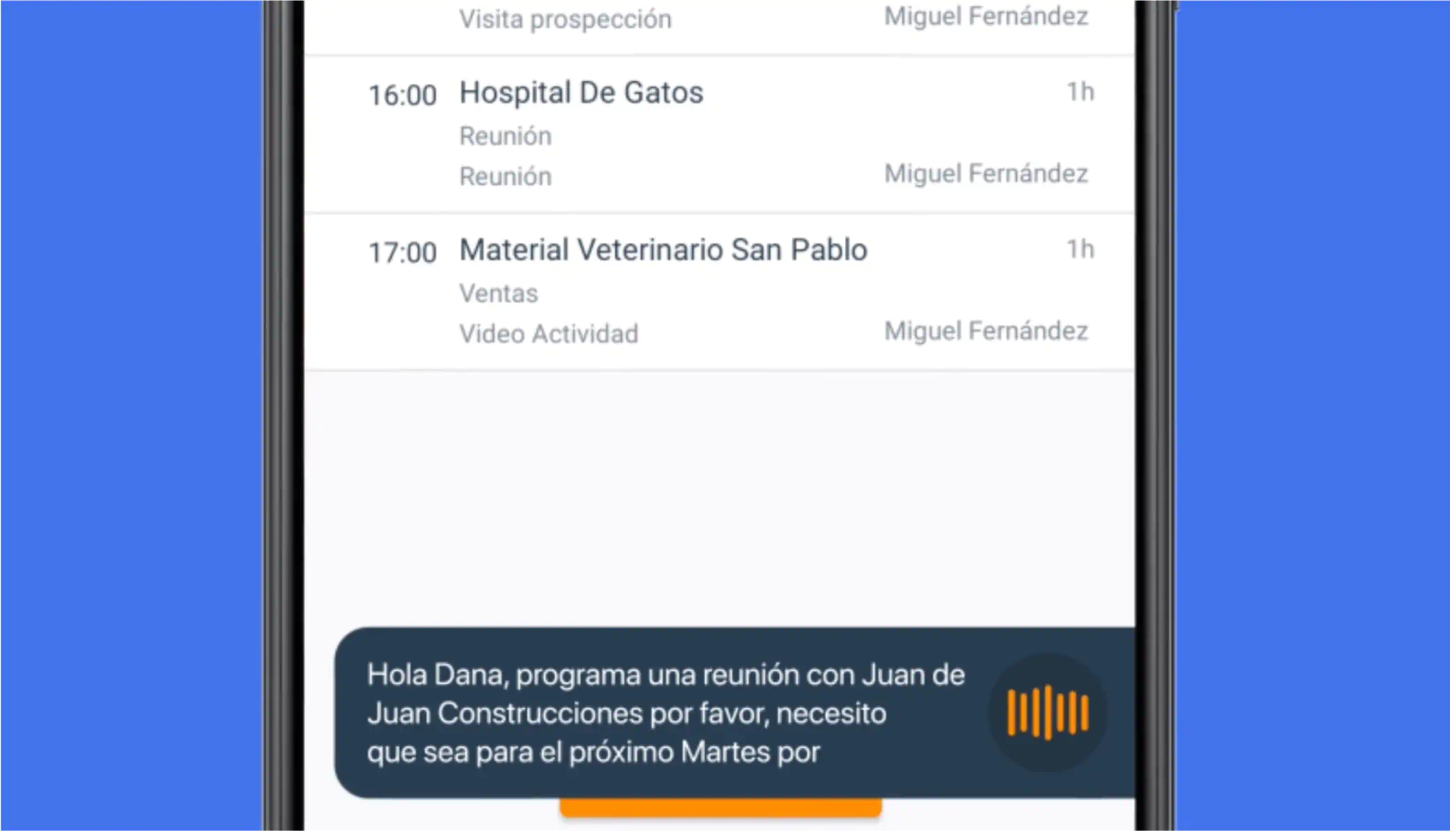 Creación de eventos con voz en Dana AI - Inteligencia Artificial para equipos de Ventas integrada en tu CRM