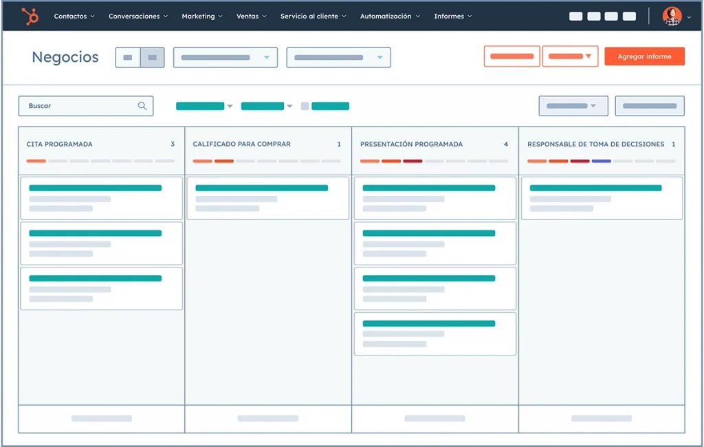 dashboard del crm de ventas hubspot