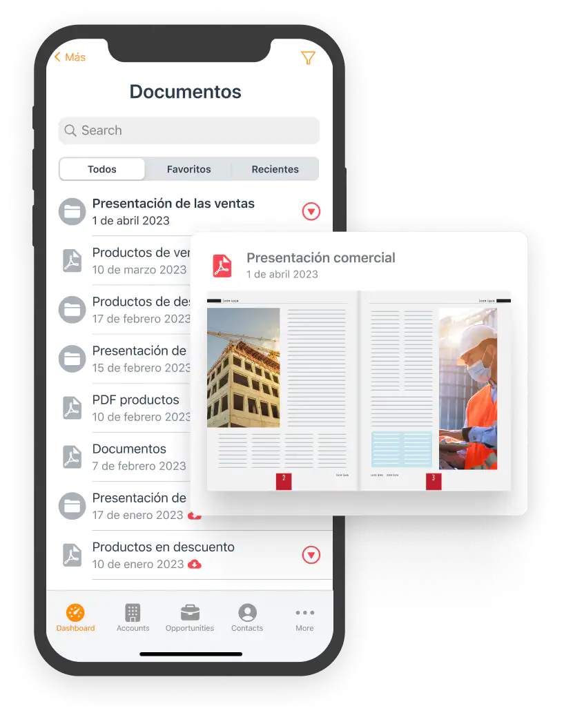 Móvil con documentos necesarios y con distintos formatos para facilitar la venta.