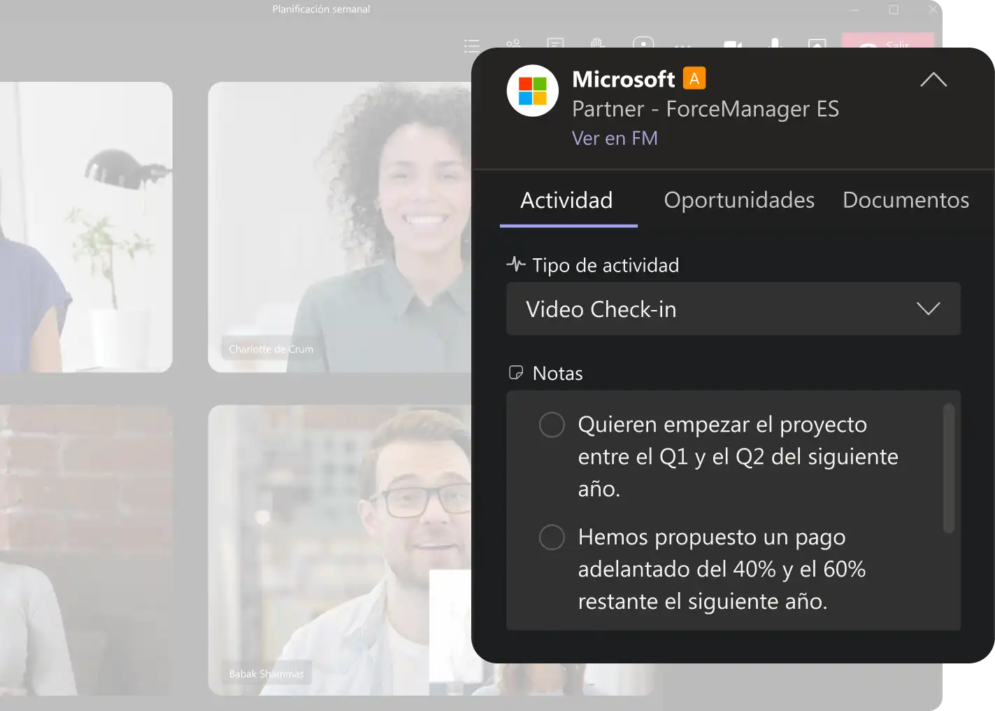 Toma de notas en ForceManager desde Microsoft Teams