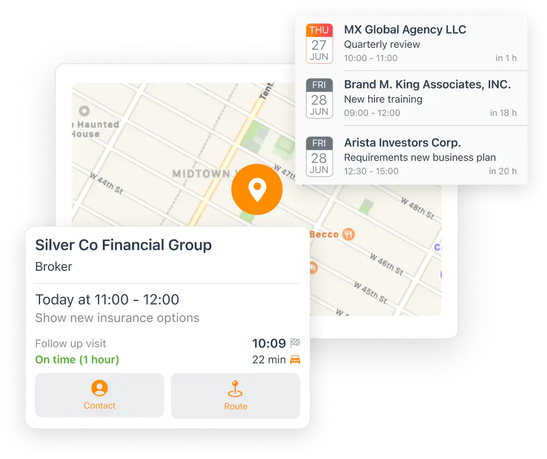 ForceManager Software business routing screen and reminders.