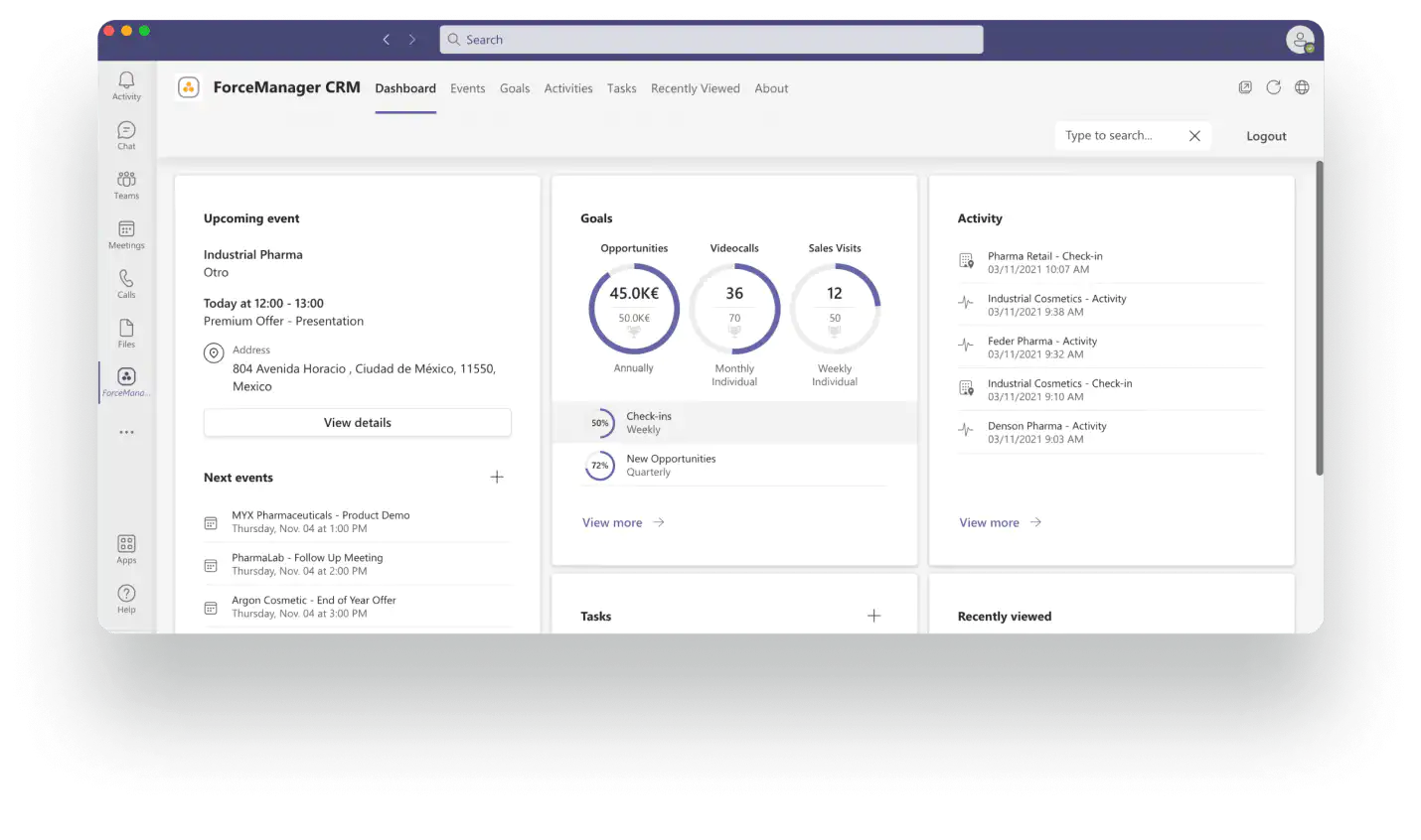 Visibilitá completa degli obiettivi e dei clienti in Microsoft Teams