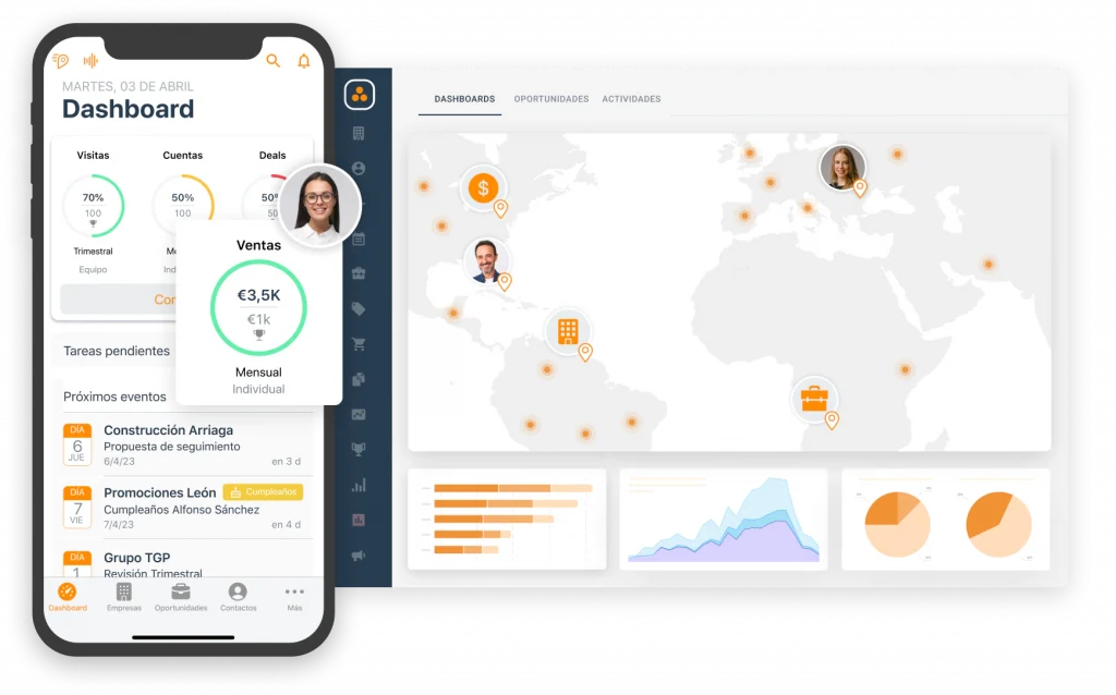 CRM de ventas de ForceManager en ordenador y móvil