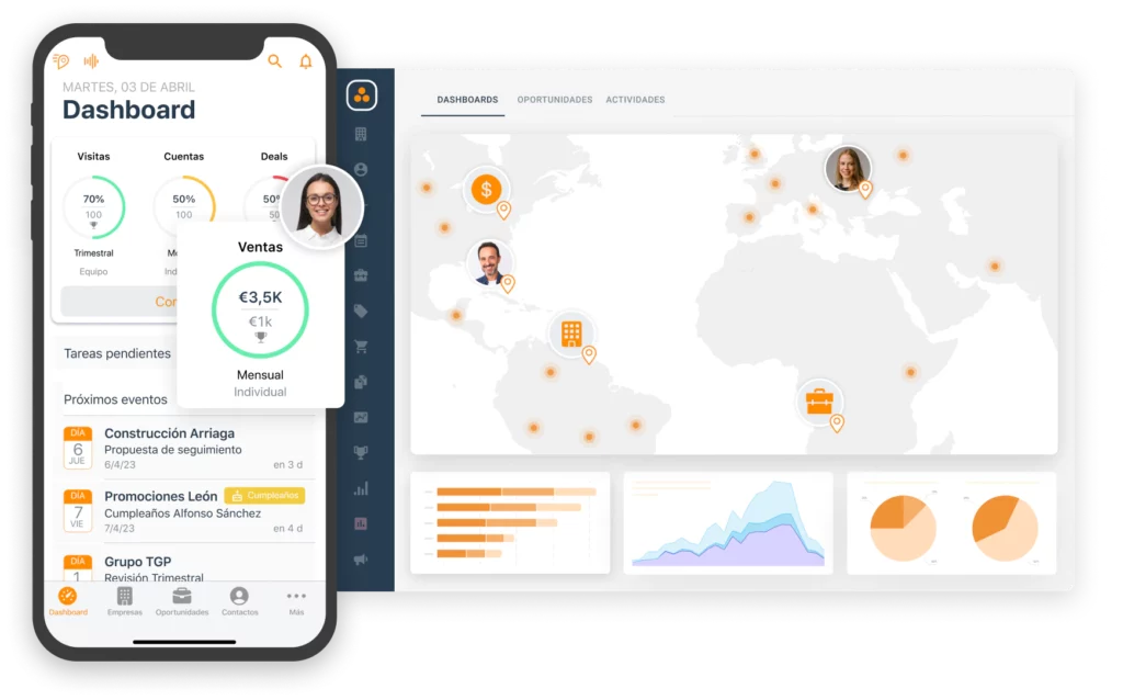 CRM de ventas de ForceManager en ordenador y móvil