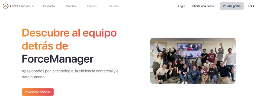 página del sitio web de ForceManager de cómo unirse a nuestro equipo.