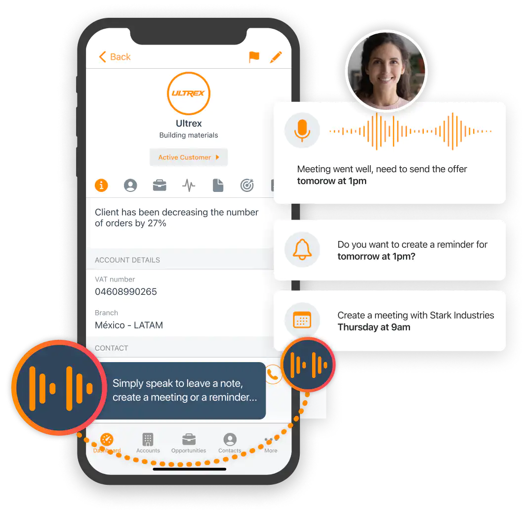 Mobile CRM for salespeople with open intelligent assistant.