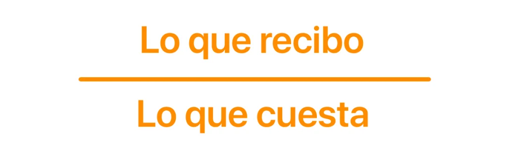 Fórmula de valor: Lo que recibo dividido lo que cuesta.