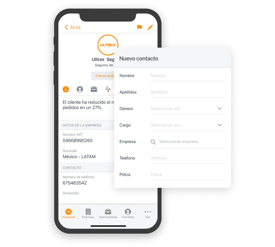 Dashboard con formularios de ForceManager adaptados al sector de brokers.