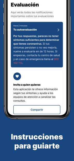 Móvil con evaluación de asistencia covid.