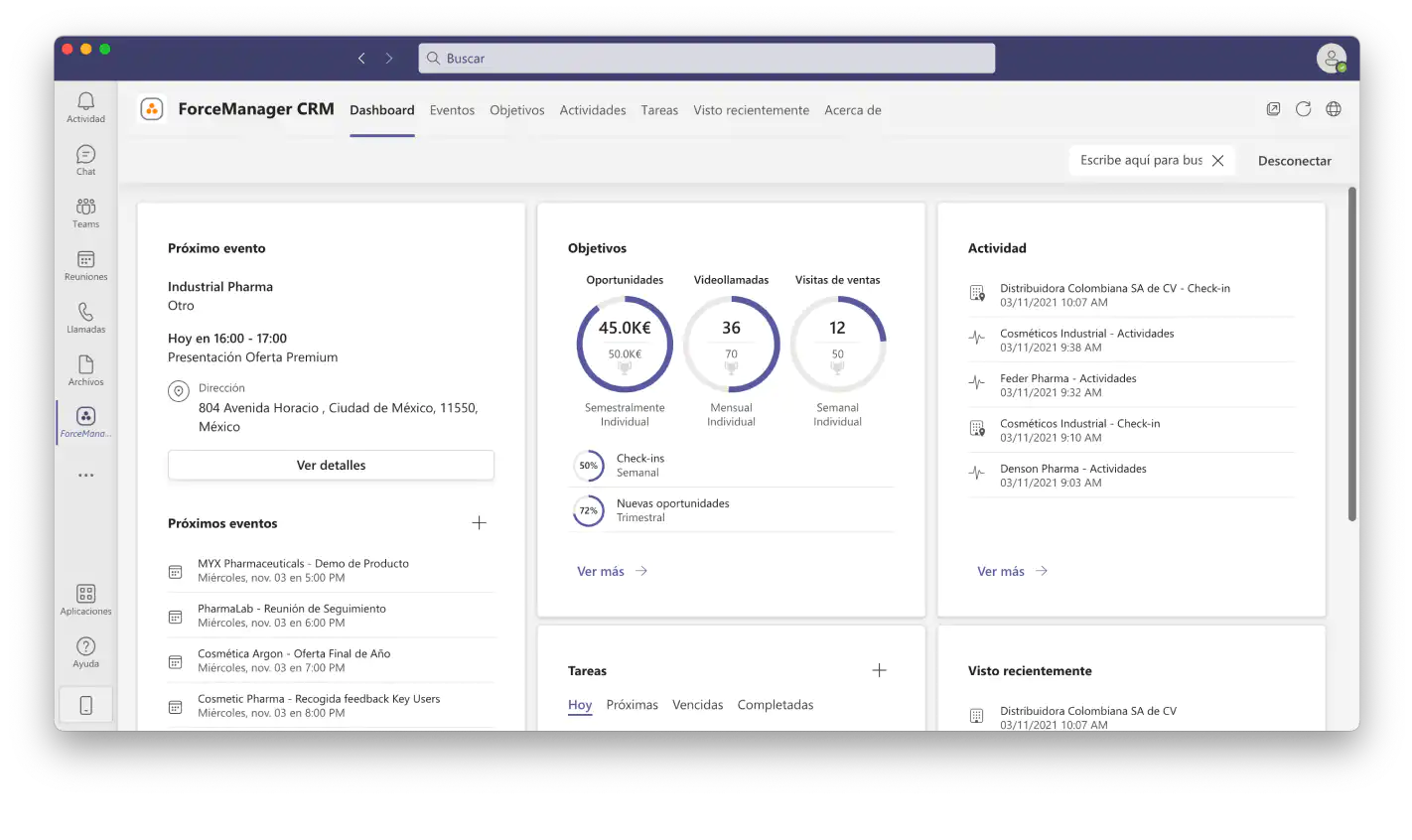 Dashboard de la visibilidad de información en Microsoft Teams