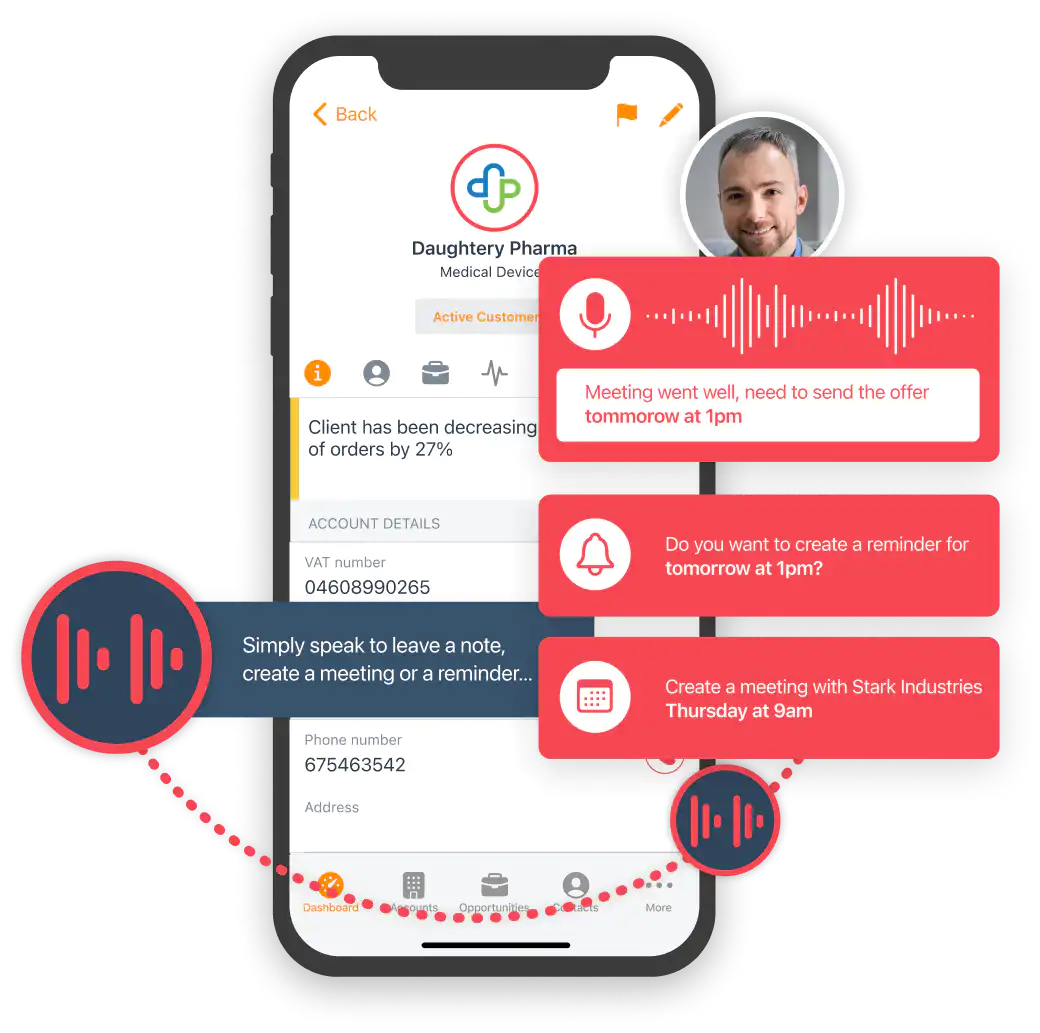 Cellulare con l’assistente vocale del CRM commerciale di ForceManager